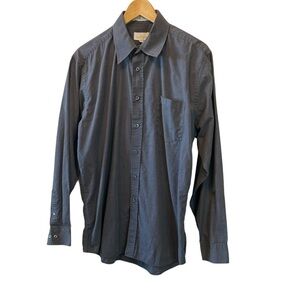 MENS Charcoal Grey Long Sleeve Button Up Collared Dress Shirt 16